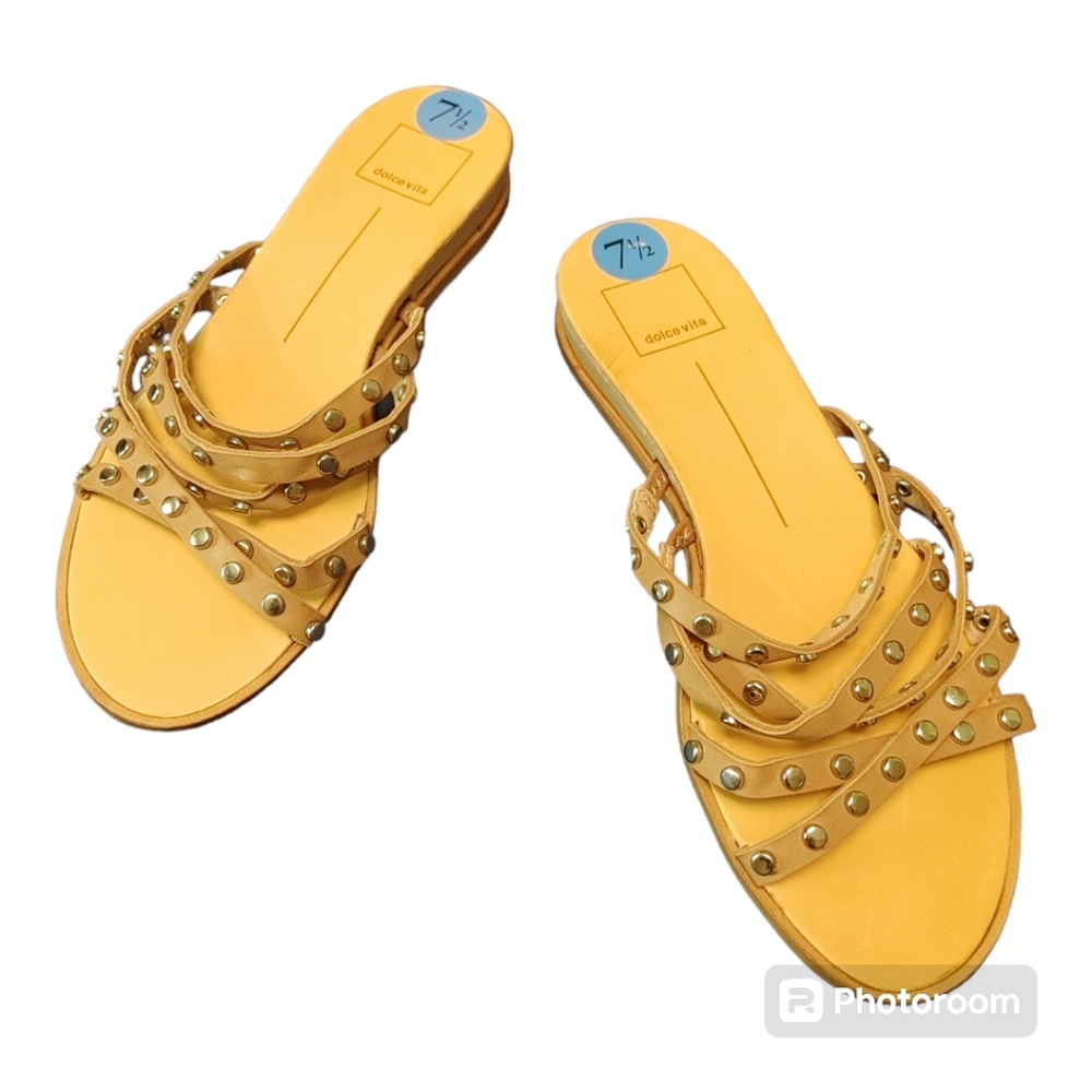 DOLCE VITA Tan Studded Strappy Leather Sandals Size 7.5